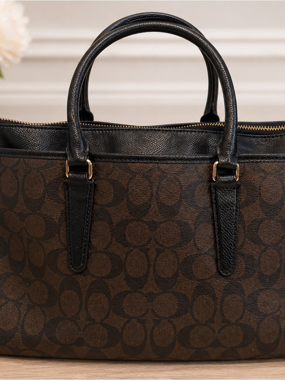 Coach Morgan Satchel F34617 Signature Brown Black Top Handle Crossbody Bag - Picture 6 of 14